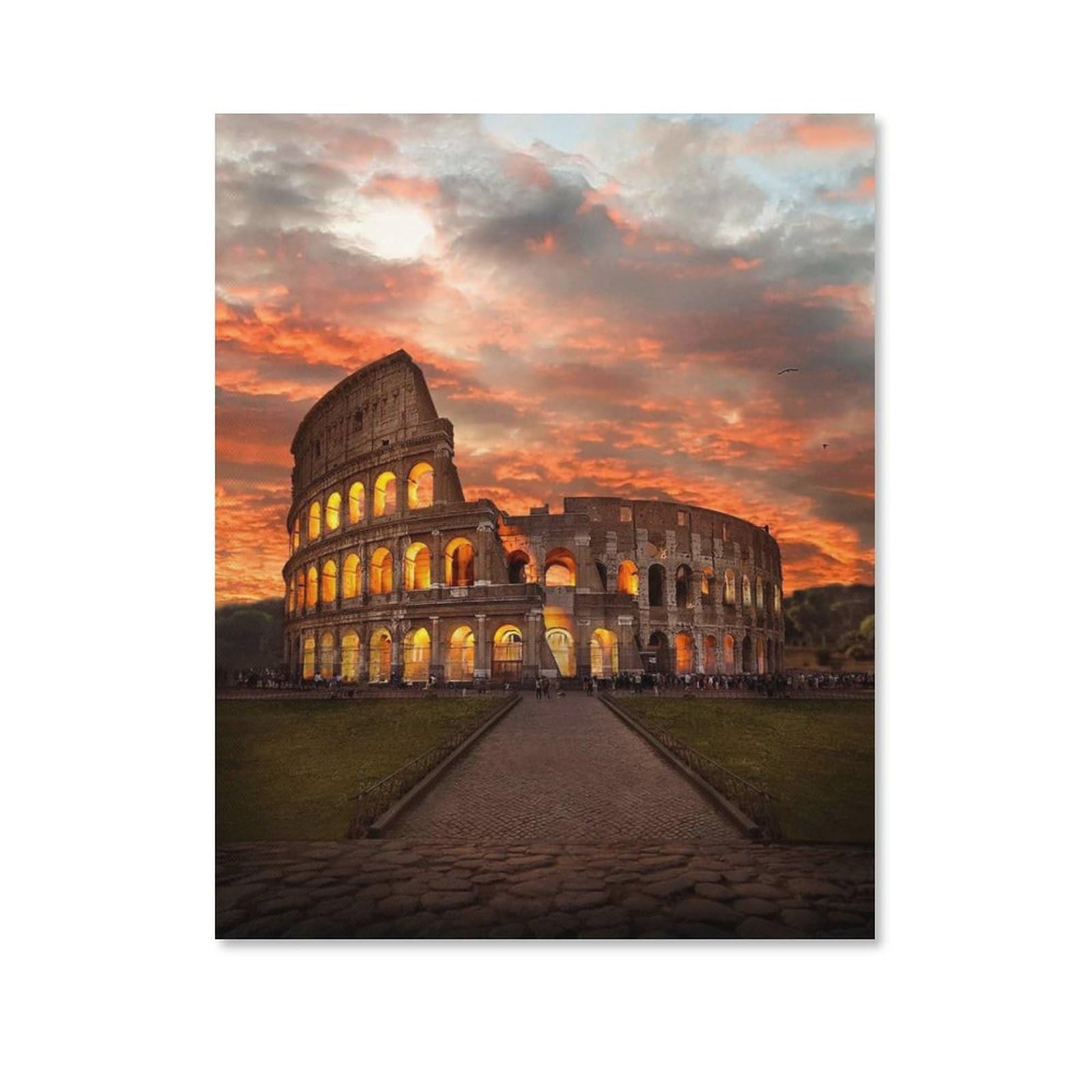 Amazon.co.jp: 絵画 夕暮れ時のイタリア、ローマのコロッセオ