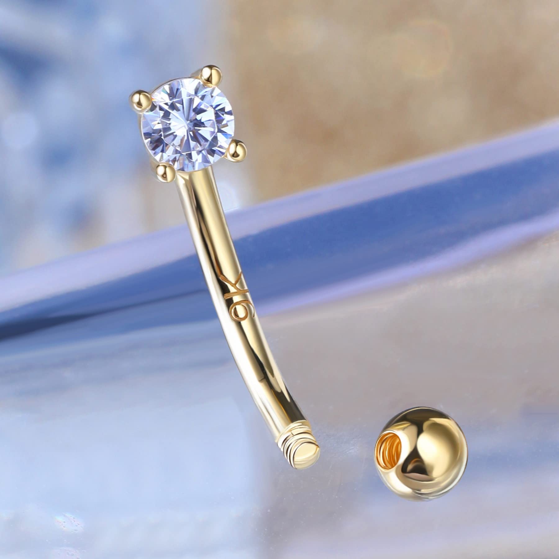 OUFER Piercing de oro real de 9 quilates con forma de corazón de 16 g, barra de cejas, hélice, caracola, circonita cúbica, cartílago, pequeña barra curvada, labret, plátano, tragus, mujeres y hombres