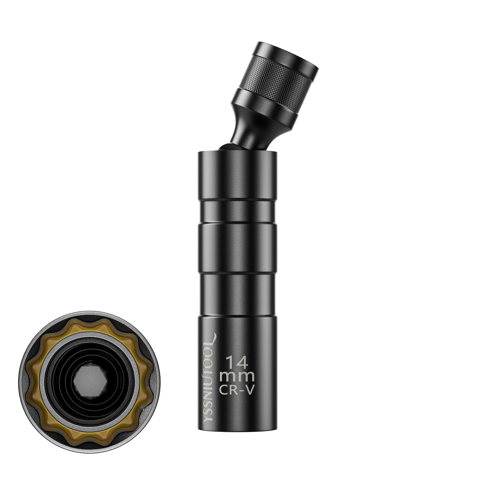 Swivel Magnetic Spark Plug Socket,3/8-Inch Total Length,12-Point Thin Wall Socket with Enhanced Magnetic Design for BMW,Mini,Nissan and More Black (14MM)