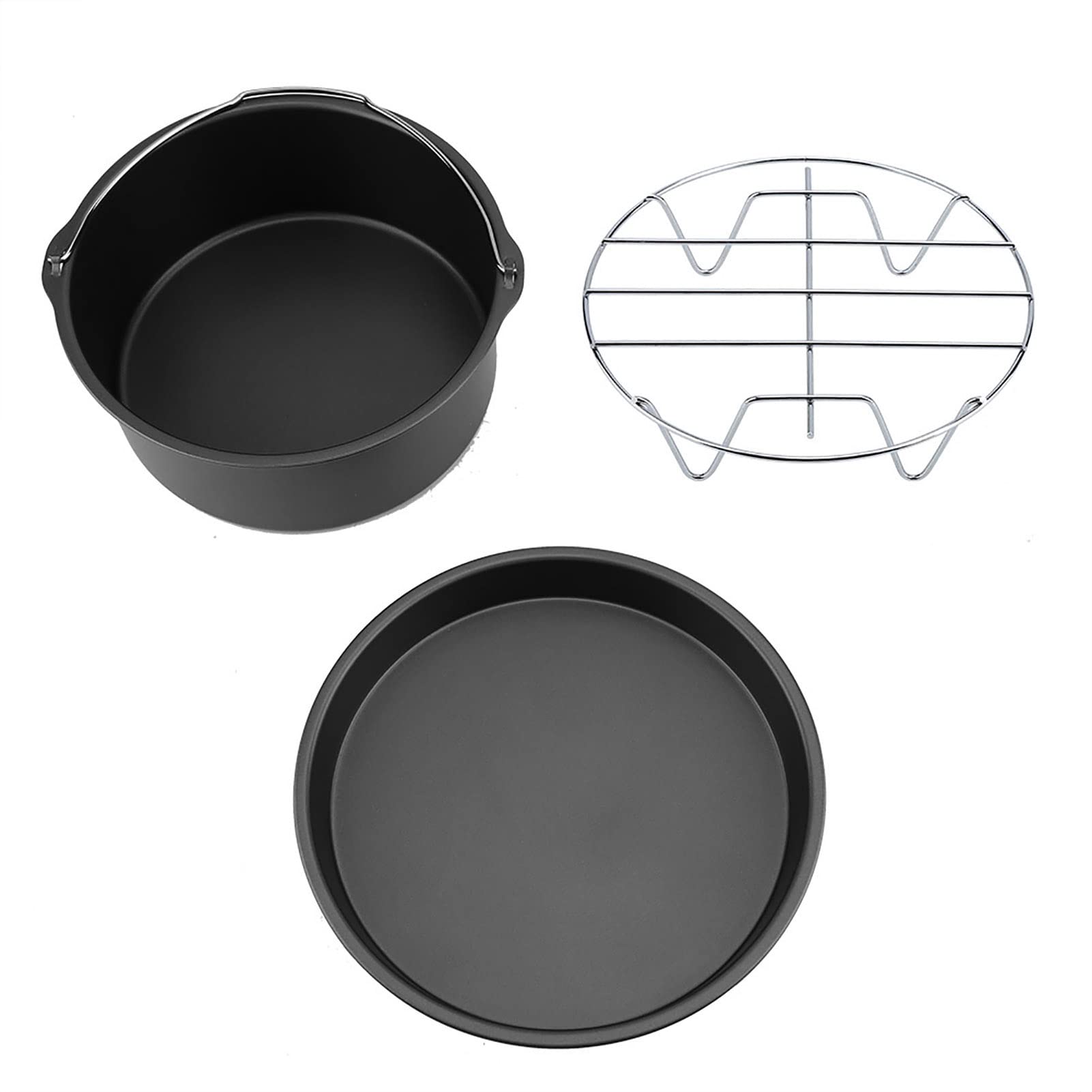 Juego de accesorios multifuncionales para freidora de aire de 8 pulgadas, 3 en 1, compatible con Gowise Cozyna; incluye recipiente para pasteles, bandeja para pizza y (Negra)