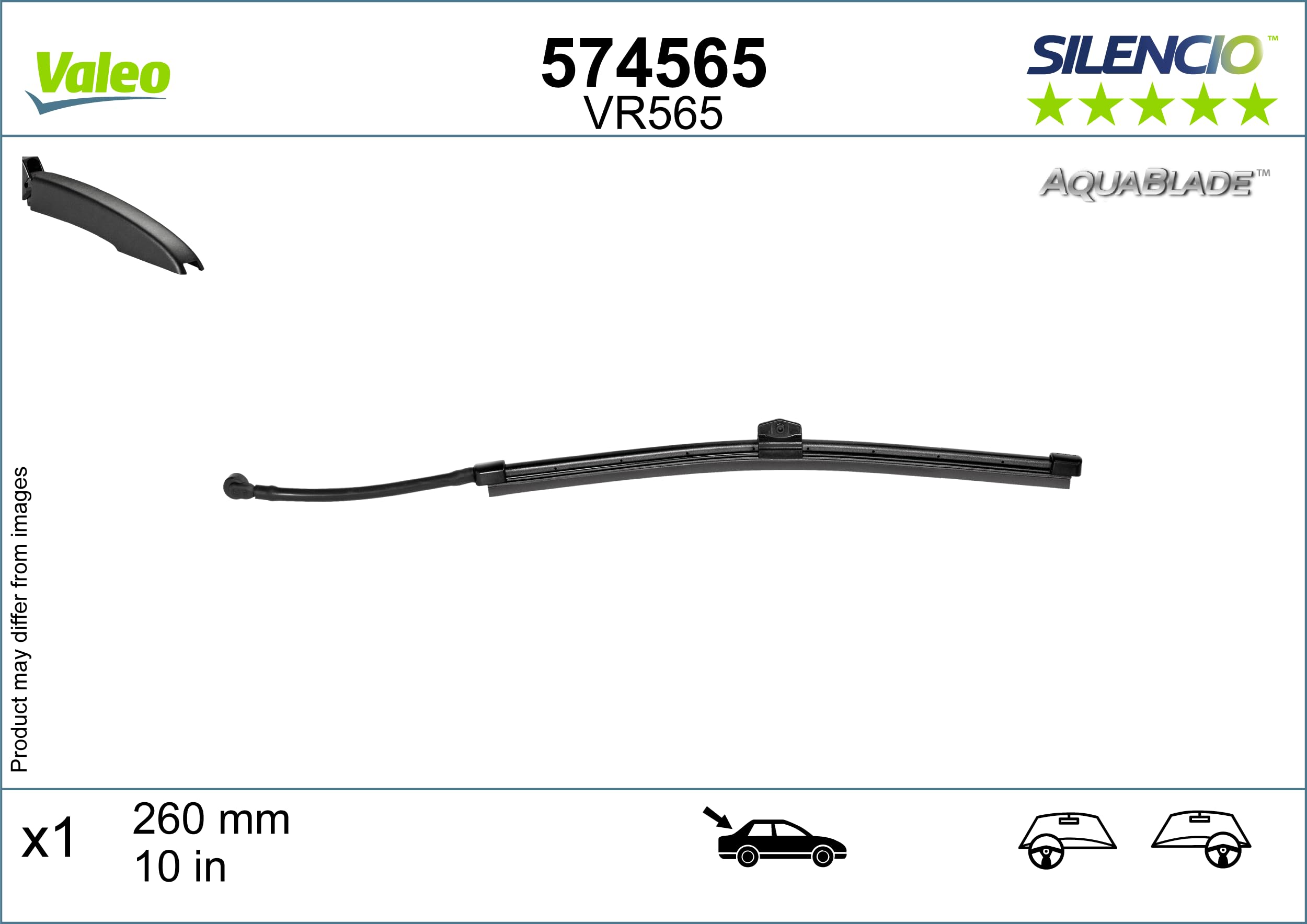 Valeo Silencio 1x AquaBlade Limpiaparabrisas VR565 - Trasera - 260 mm
