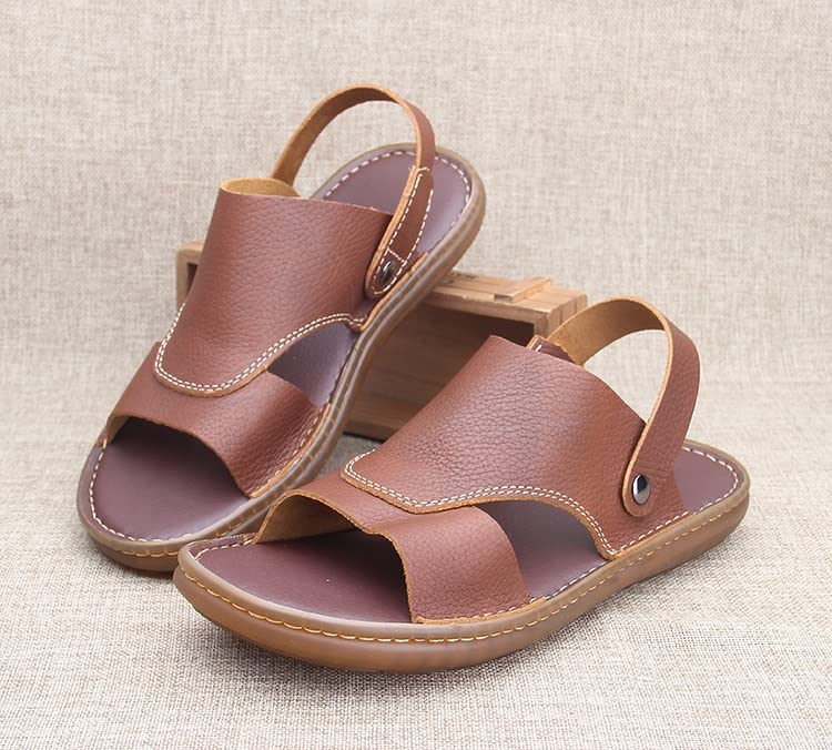 Men Sandals Classic Comfortable Man Shoes Beach Slippers Wear-Resistant Male Cow Leather Casual Shoes(D,41 Code)2