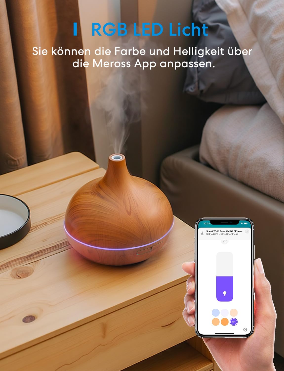 Meross Smart Aroma Diffuser Mini | 400ML & RGB | Fernsteuerung | Sprachsteuerung | App Steuerbar & 2,4 GHz WLAN | Luftbefeuchter Intelligent | kompatibel mit Apple Home, Alexa und Google Home