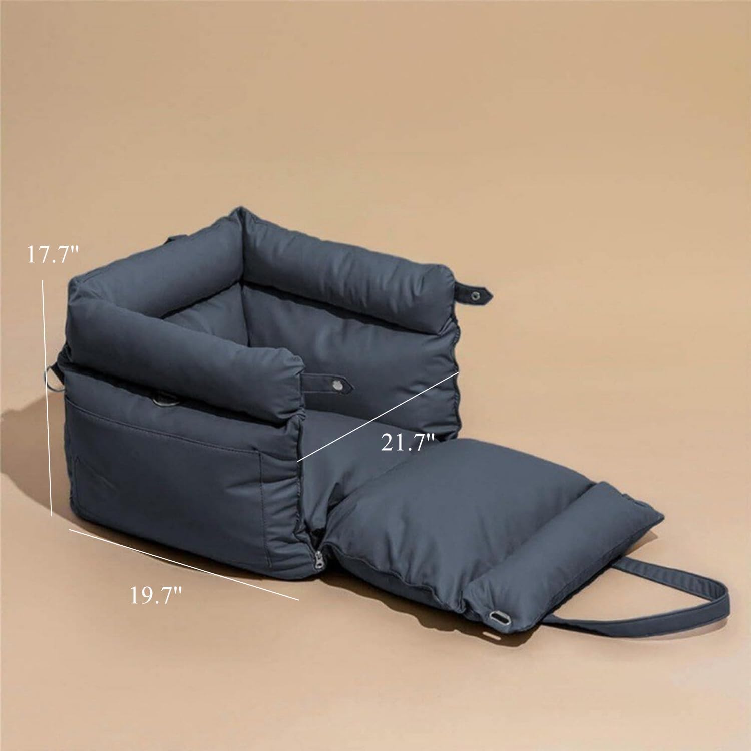 Asiento de coche para perros pequeños, desmontable y lavable, cama de espuma viscoelástica para perro con bolsillos de almacenamiento y correa de seguridad con clip, asiento de coche para mascotas