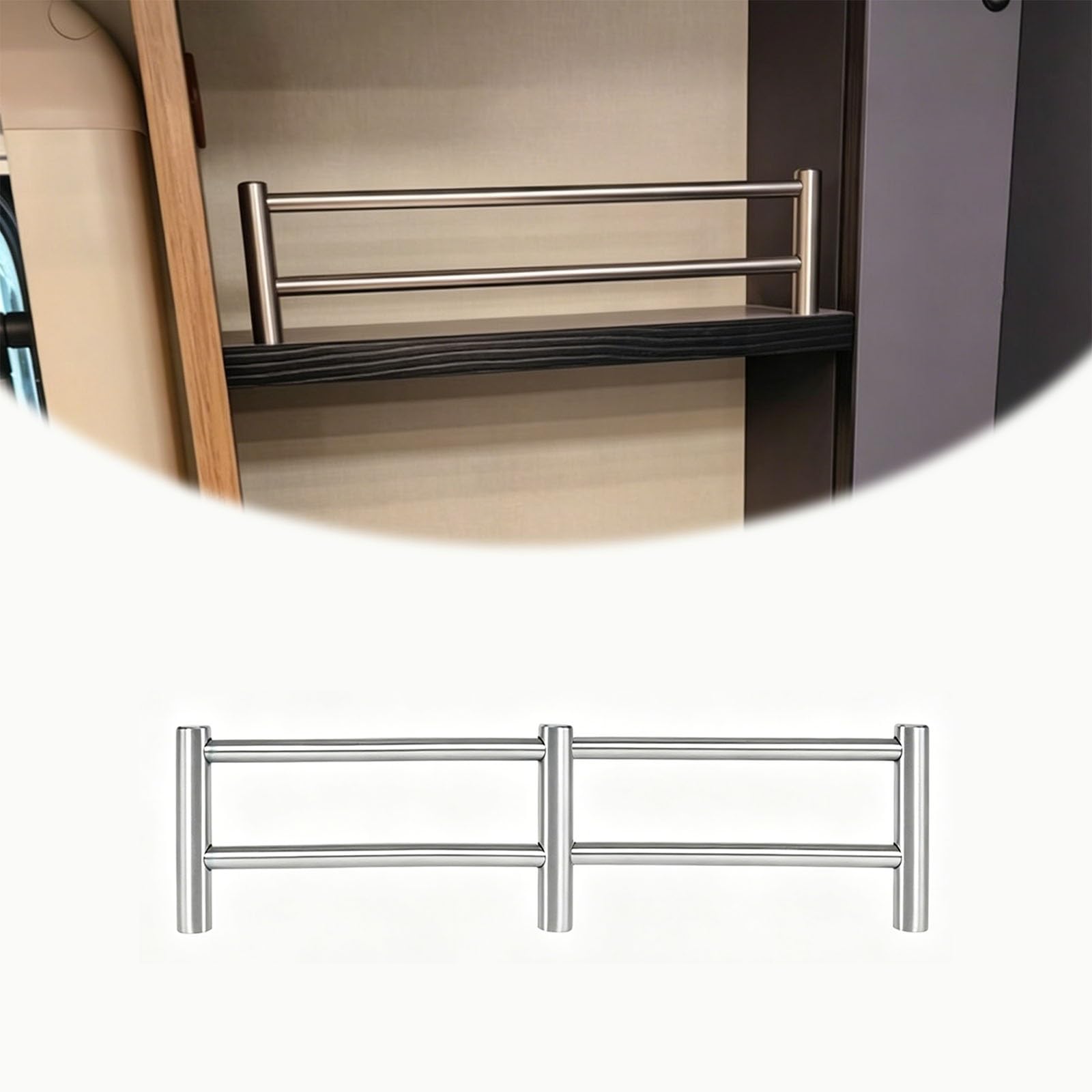 Shelf Guard Rail Fence for Shelves Furniture, 12-57 in Elegant Dual-Rail Guardrail Set, Stainless Steel Cabinet Edge Barrier for Pantry(Style A,46in/117cm)