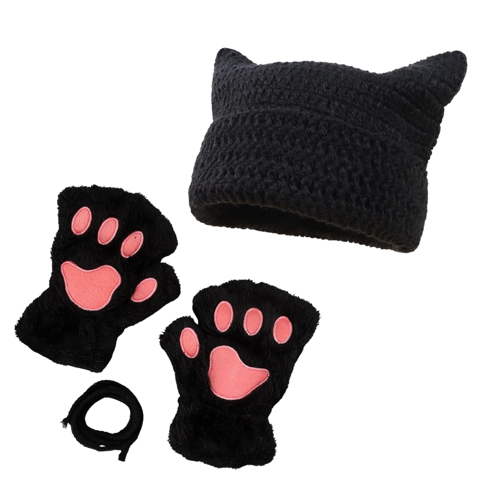 yolrdiw Therian Stuff Cute Cat Beanie Furry Paws Fingerless Gloves Grunge Emo Fairycore Clothes Y2K Accessories