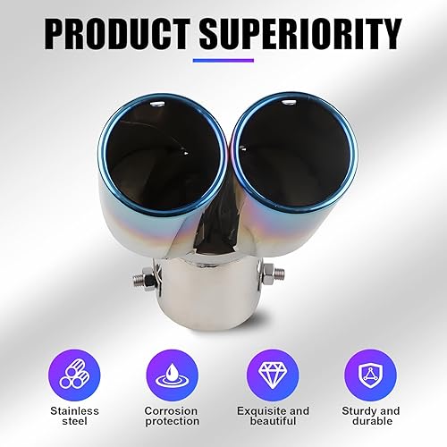 Miniatura 4 de GKmow 1 tubo de escape de escape para automóvil, boca plana recta, acero inoxidable, una salida, dos tubos de escape de doble salida, accesorios de