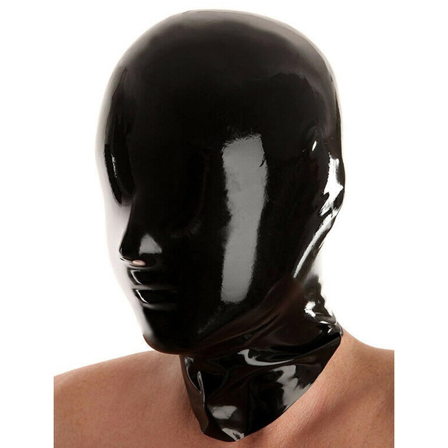 WXLPCGO Black Latex Hood Masks Full Face Mask with Back Zipper for Cosplay Club Wear Party Costumes Halloween (Size:M-65CM)