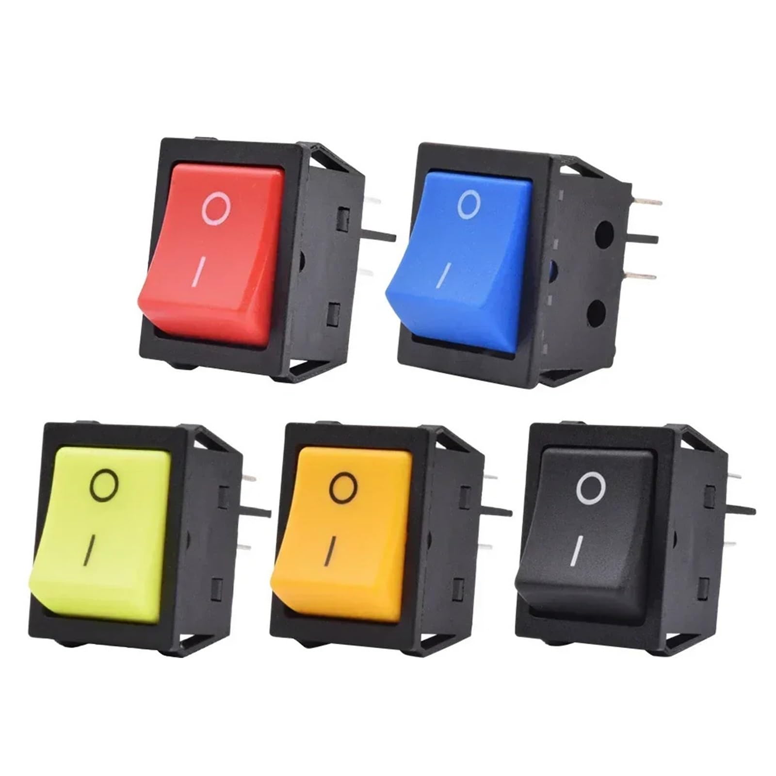 KCD4-201 - Interruptor basculante de botón pulsador resistente con bloqueo sin luz, 20 A, 30 A, 250 V CA, encendido/apagado, DPST, rojo, verde, amarillo, negro, 10 unidades (actuador amarillo, 20 A