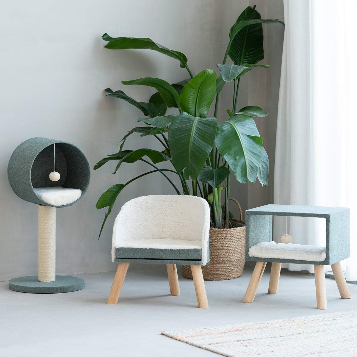 Furrytail Scandinavian Style Elevated Cat Chair, Super Soft Plush & Chenille Fabric with Solid Wood Frame Legs, Modern Raised Cat Sofa Bed Furniture : Pet Supplies