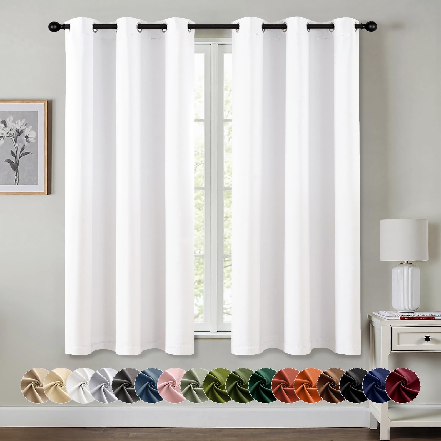 MIULEE Pure White Room Darkening Curtains for Bedroom Living Room 63 Inches Long 2 Panels, Thermal Insulated Energy Saving Drapes Solid Grommet Top