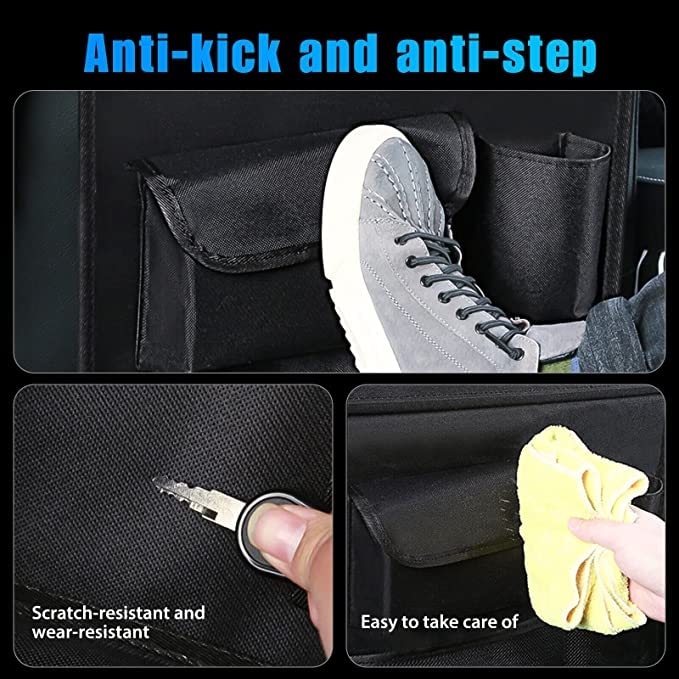 CaiTang Organizer Sedile Posteriore Auto, Organizer Sedile Auto Bambini con Tavolino Pieghevole,Impermeabile Protezione Sedile Auto Bambini con Tasche, Materiale in Tessuto Oxford, Nero