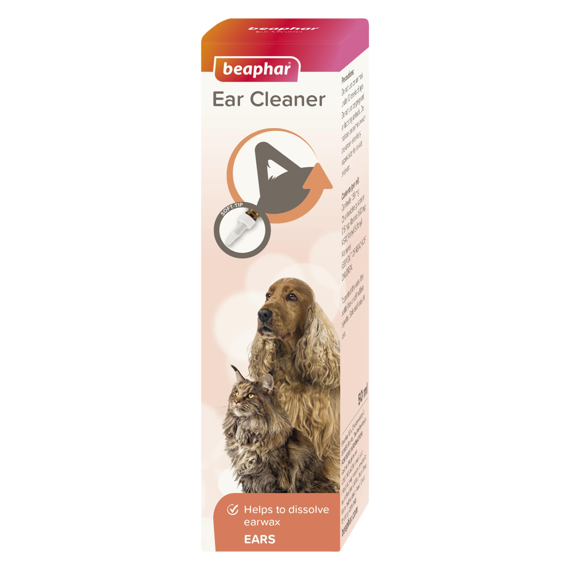 Beaphar - Ear Cleaner For Cats & Dogs - Helps Dissolve Ear Wax & Remove Debris to Gently Clean Ears – Alcohol-Free - With Cooling Menthol & MSM to Help Soothe Irritation & Support Delicate Skin - 50ml