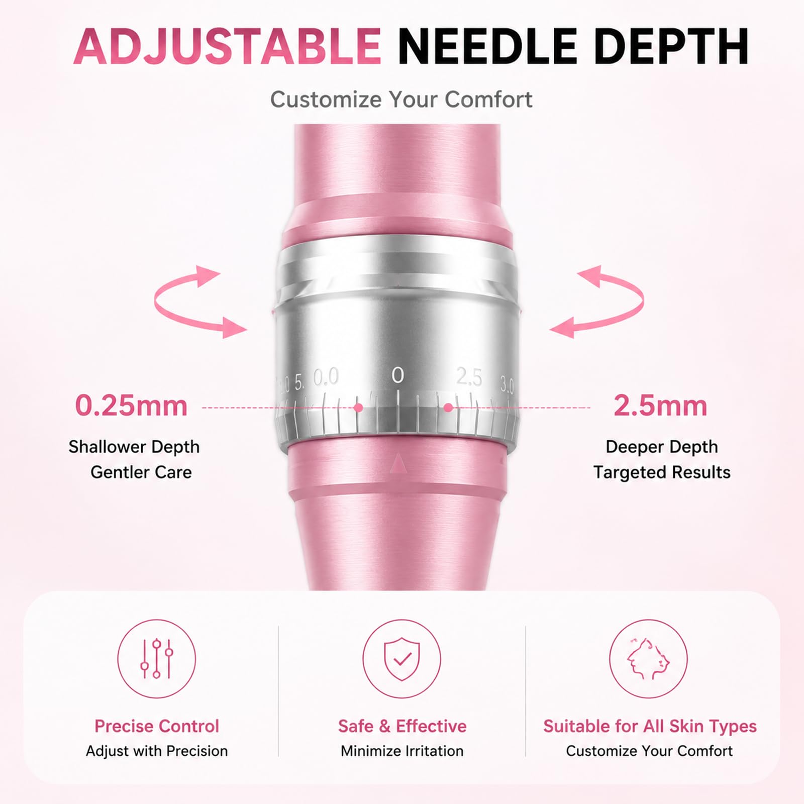 Nano-Kristall Microneedling Pen Elektrisch Wiederaufladbar | mit LCD-Display & 6 Stufen Einstellbare Nadellänge 0-2,5 mm inkl 10 Nadelköpfe für die Hautpflege zu Hause