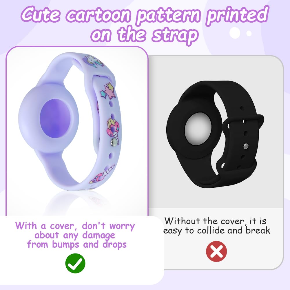 AXFEE Kids Watchband Compatible with Apple Airtag, Silicone Bracelet Protective Case for AirTag, Anti-Lost Adjustable Wristband for AirTags, GPS Wristlet Protective Cover for Child/Toddlers (Purple) - 4