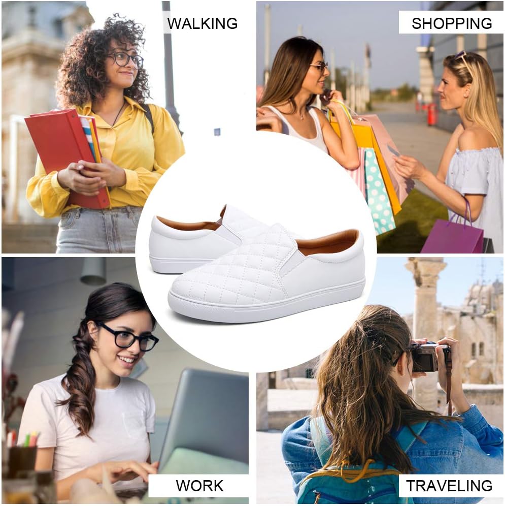 VOCNTVY Womens Loafers Comfort Casual Quilted Leather Slip On Sneakers - Image 2