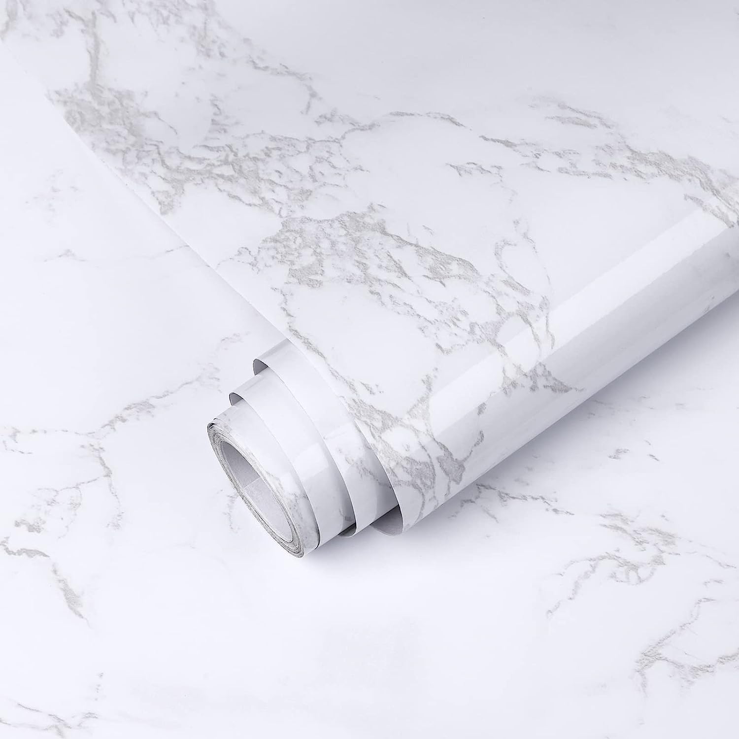 Decoroom Marble Wallpaper Self Adhesive Granite Grey/White Sticky Back Plastic90X600CM Marble Contact Paper Vinyl Film Roll Cover Kitchen Countertop Bedroom Renovation Furniture Stickers
