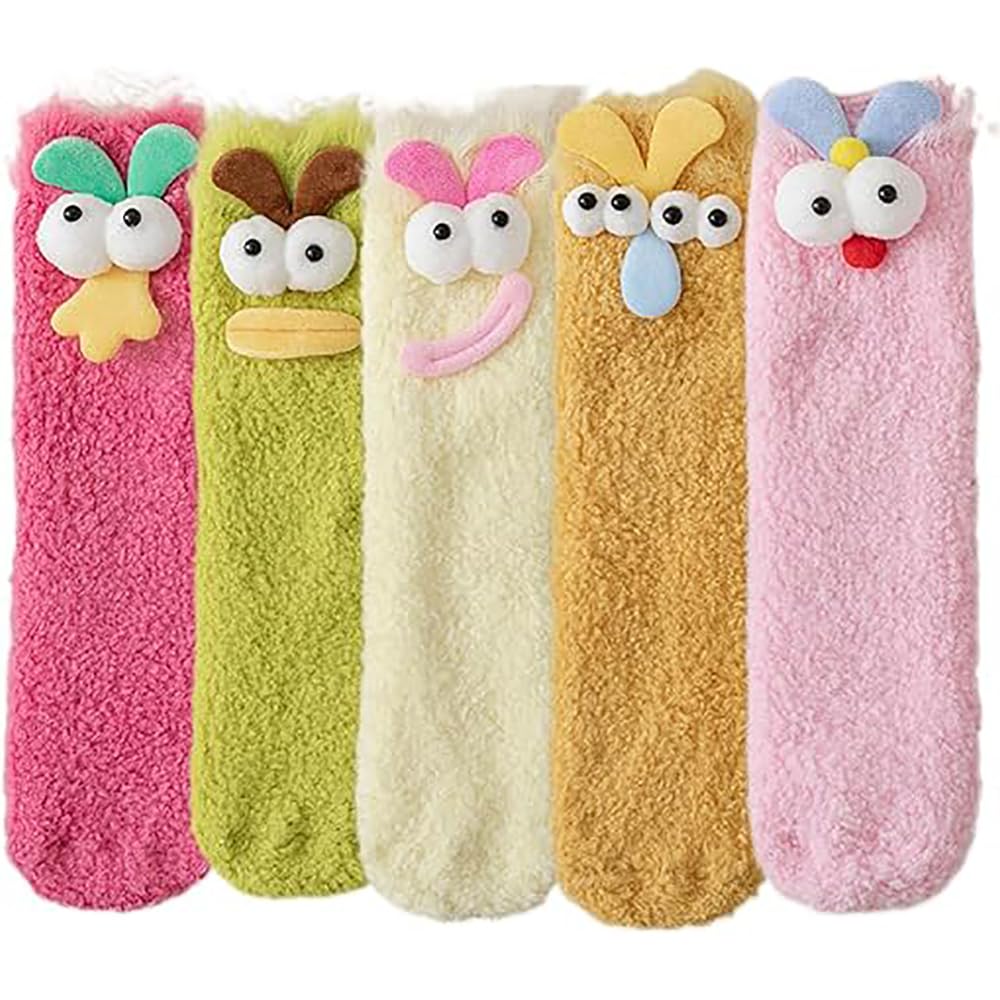 LNBLAKBXBD Coral Velvet Three-Dimensional Quirky Socks,Velvet Cartoon Monster Socks,Velvet Cartoon Monster Socks (5pcs-A)