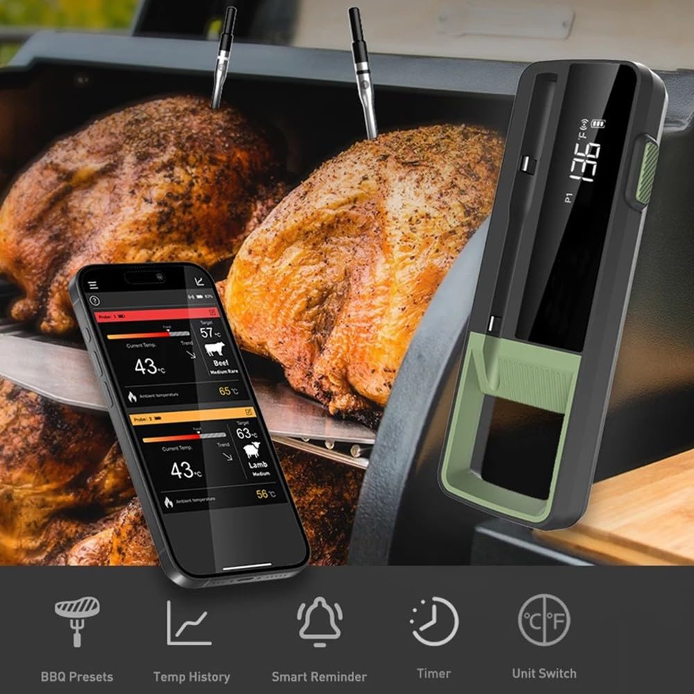 Termometro digitale per carne per barbecue, controllo app, -30 ~ 300, 100 m per portata, lettura veloce 3s, sonda in acciaio 304 per forno