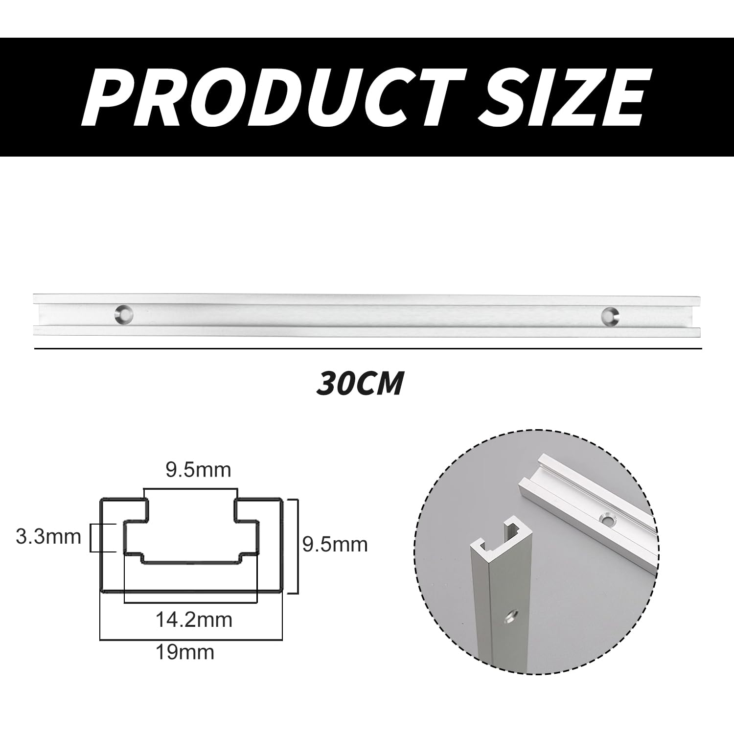 T-Slot Track Aluminium Alloy 300mm, 2 Pieces T-Track with 6 Self-Tapping Screws for Woodworking Bench Saw Table Saw for Carpenter - Image 2