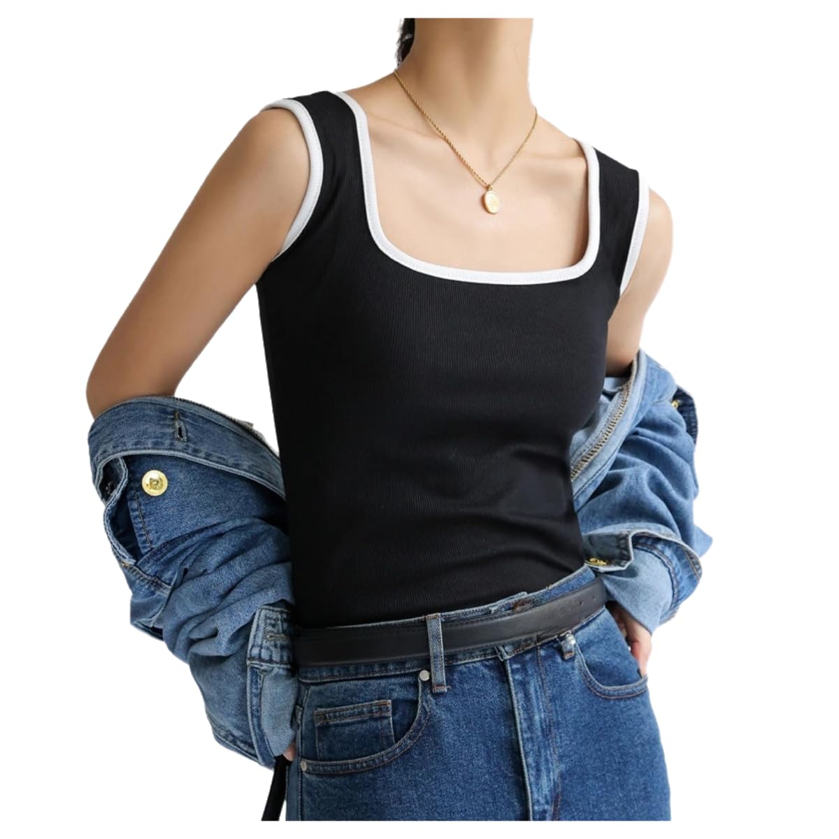 WXCOHB Women's vestWomens Sleeveless Scoop Neck Tank Tops Slim Fit Ribbed Knit Vest Crop Top-Black four-M (suitable for 95-110 catties)