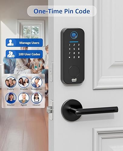 Miniatura 3 de Cerradura inteligente de cerrojos, cerradura de puerta de entrada sin llave 5 en 1 con control de aplicación, teclado electrónico de pantalla