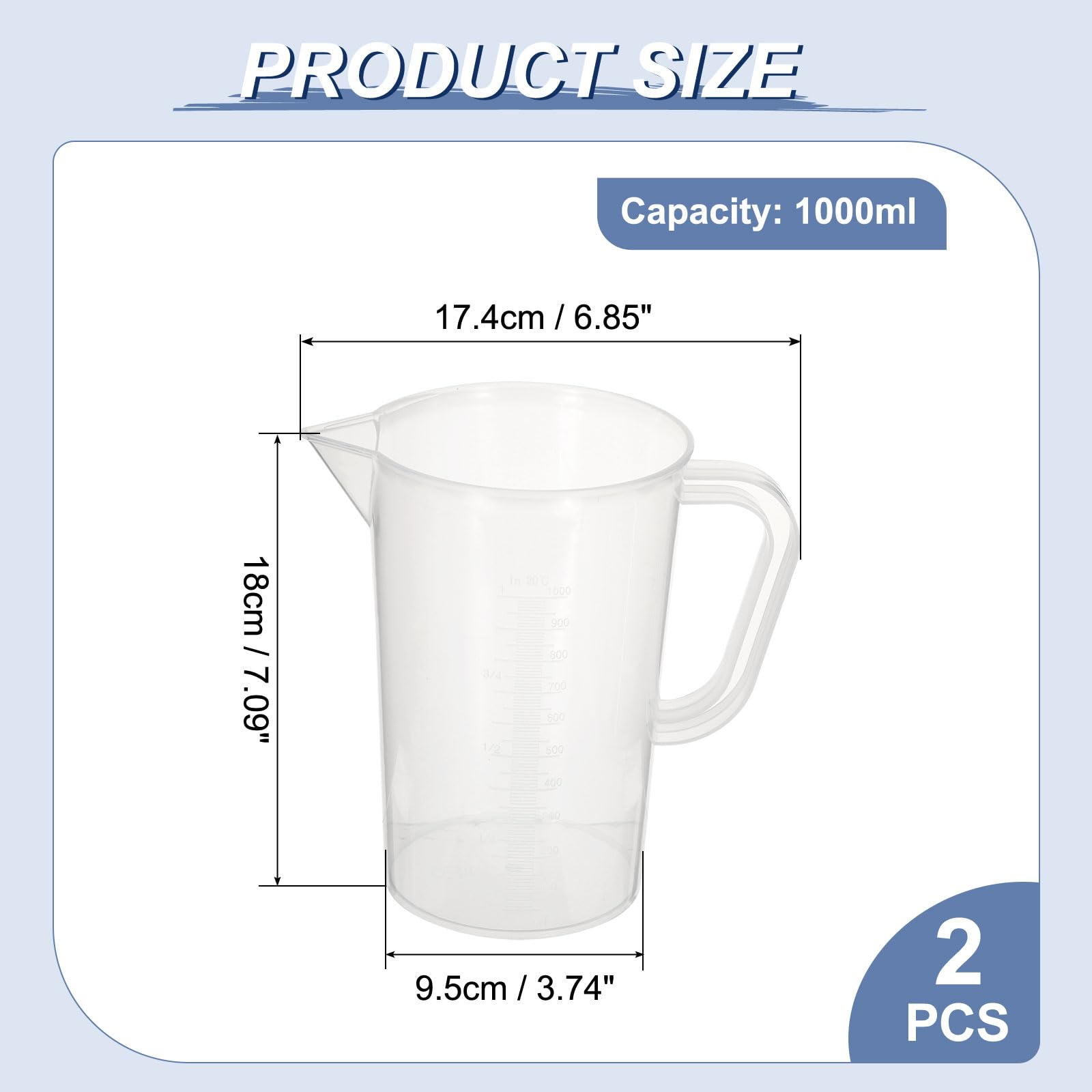 YOKIVE 2 vasos graduados de escala blanca de doble cara de 1000 ml