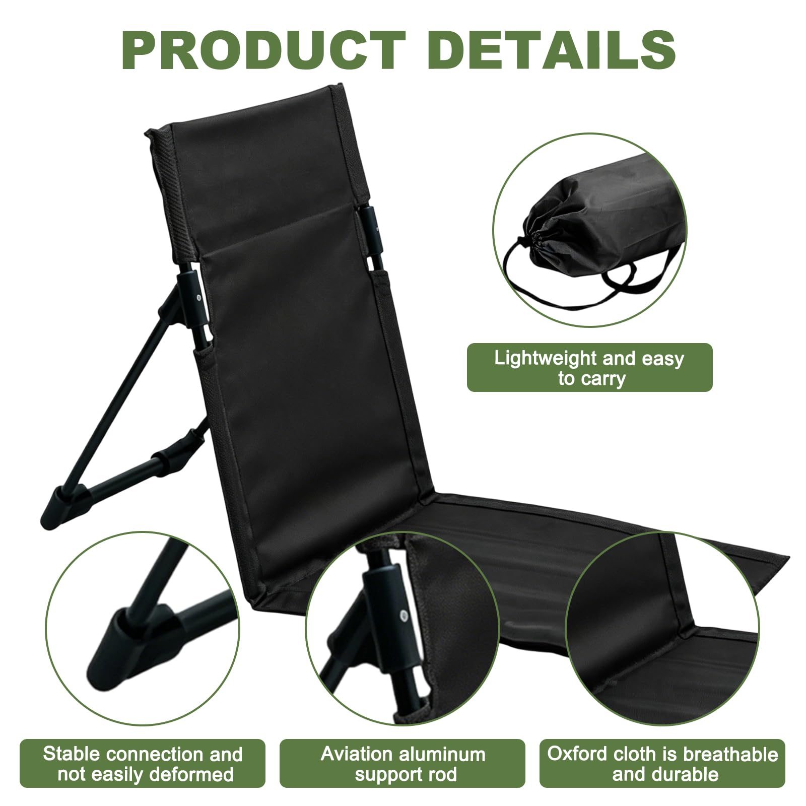 Sillón de playa con respaldo, cojín plegable para silla de suelo, cojín de asiento para exteriores, cojín de estadio, portátil, silla de meditación, playa, cojín plegable, portátil, para pícnic