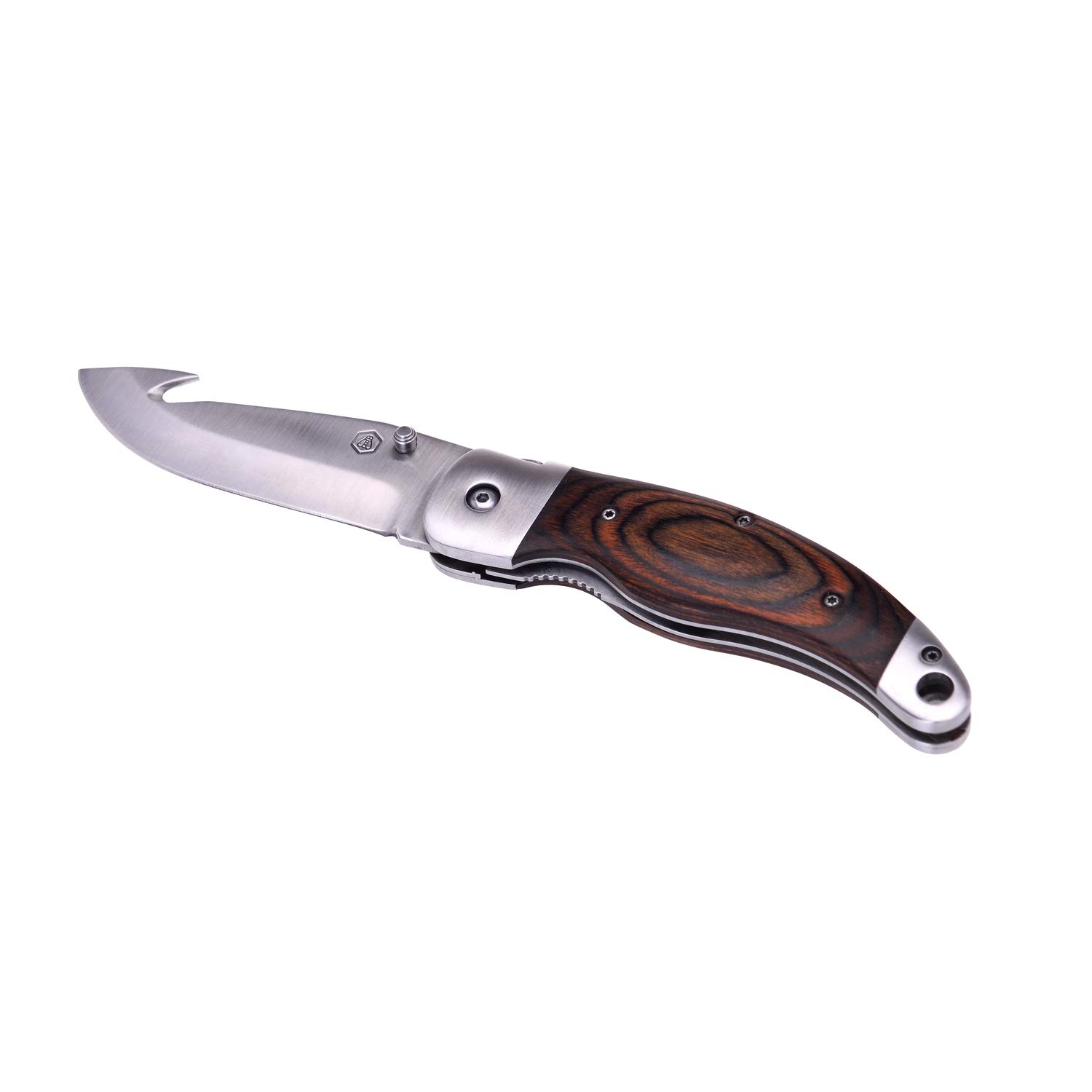 LAGUIOLE - Cuchillo de Caza con Estuche de Cuero Negro - Mango de Madera de Pakka - Hoja 10,5 cm - Acero Inoxidable - castaño