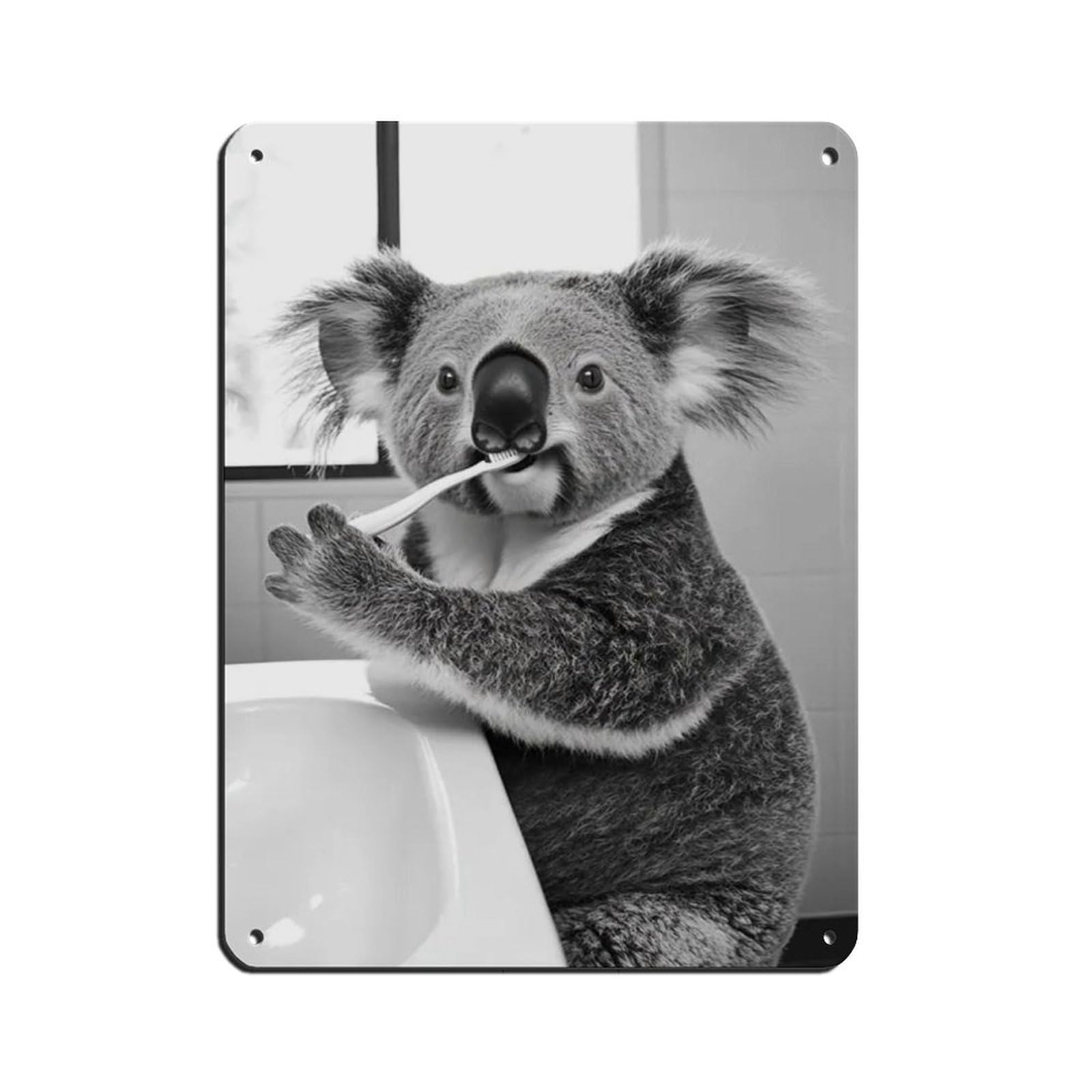 Koala Brushing Teeth, Funny Bathroom Art Tin Sign Vintage Metal Pub Club Cafe Bar Home Wall Art Decoration Poster Retro 12x16inch(30x40cm)
