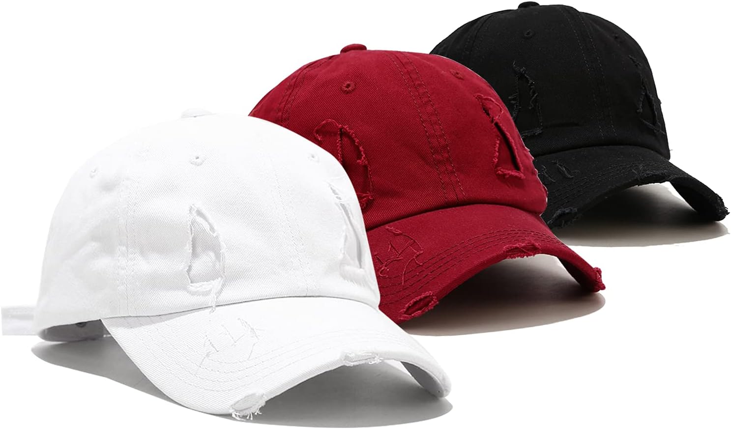 Umeepar Baseball Cap 3 Pack Vintage Distressed Low Profile Unstructured Broken Patch Cotton Dad Hat Adjustable for Women Men