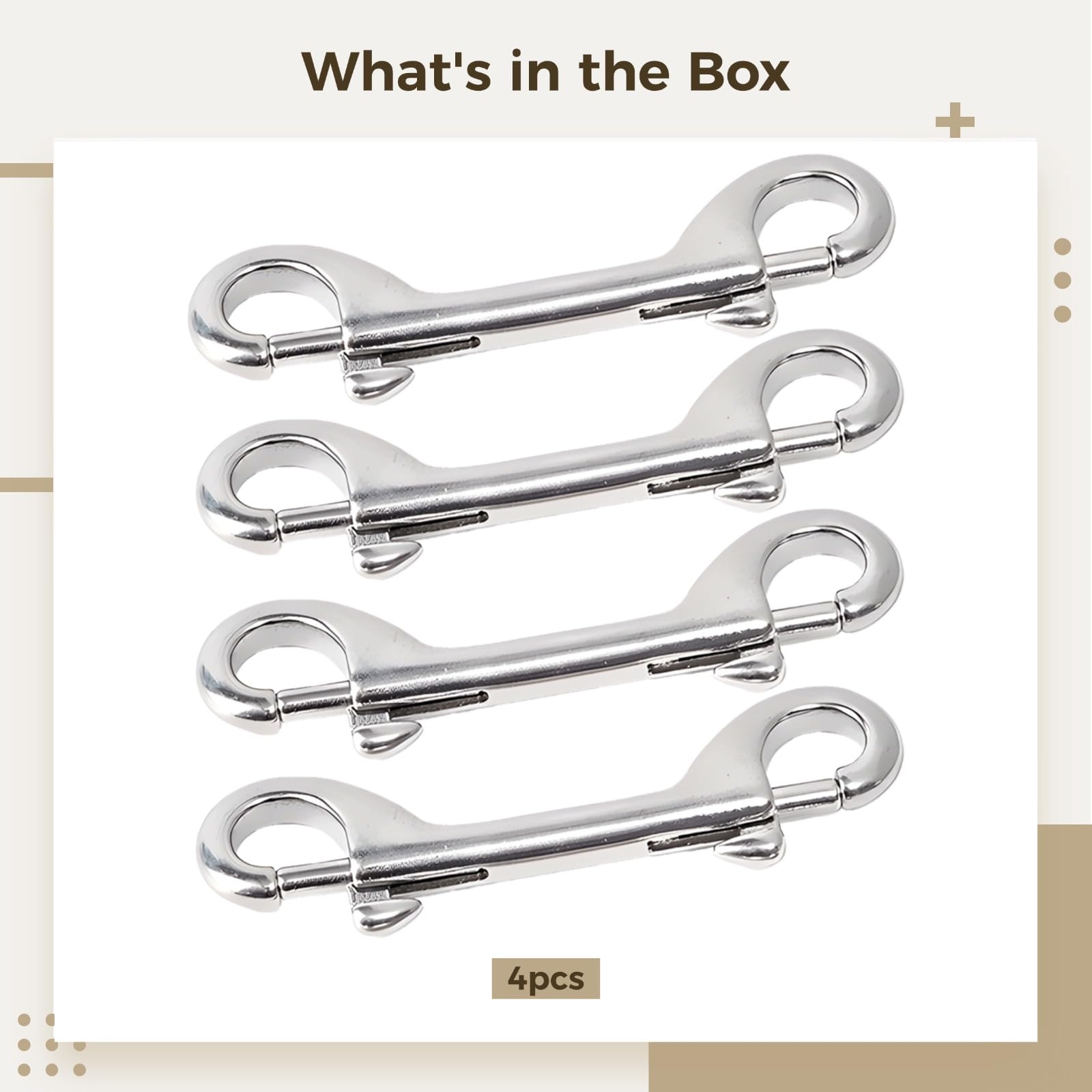 4 Stk. doppelseitige Bolt Snap Hooks aus Edelstahl, Karabinerhaken für Hundeleinen, Schlüsselanhänger und Camping, robust für Marineeinsatz, mit Federclip und sicherem Verschluss