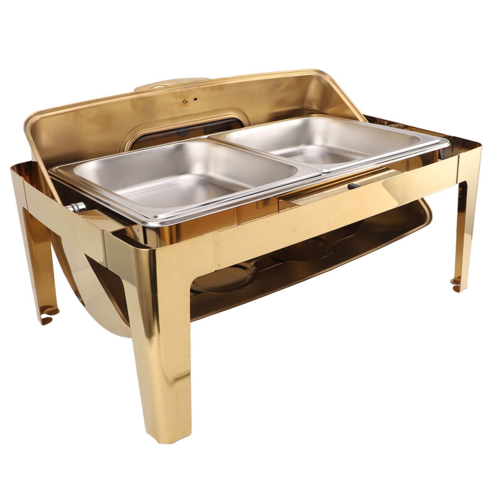 Qcwwy Chafing Dish, Diseño de Tapa de Vidrio Transparente Buffet Calentador de Alimentos Marco de Acero Inoxidable Chafing Dish Eléctrico Fácil Limpieza Chafing Dish Buffet Set (2