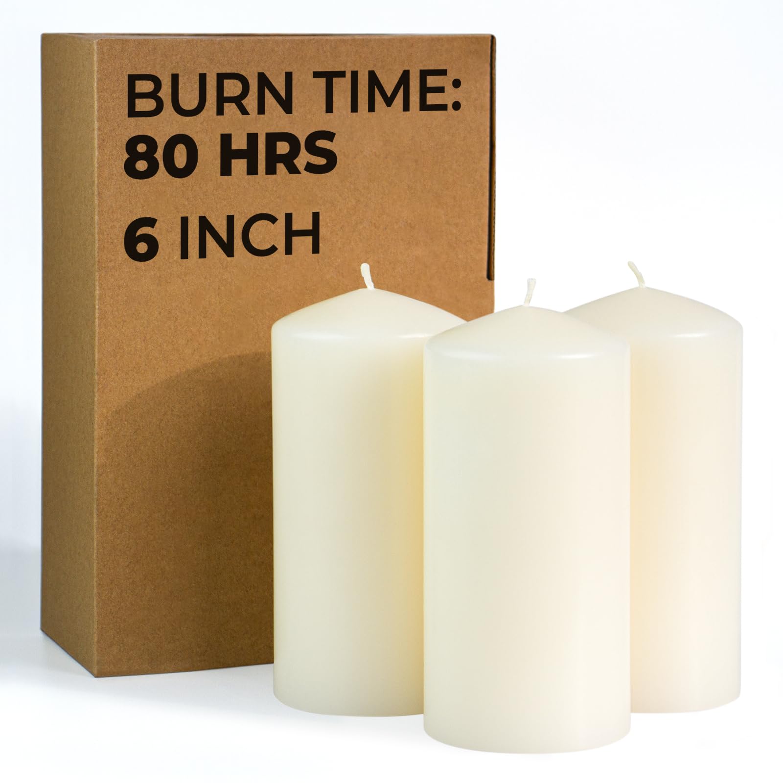 Amazon.com: CANDWAX 3x6 Pillar Candles Set of 3 - Ivory Large