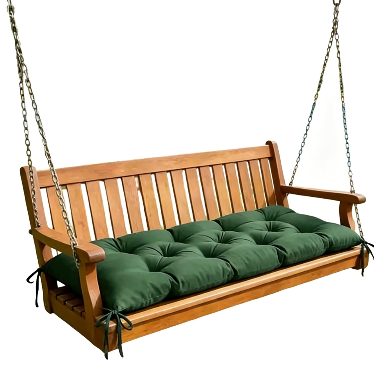 JORTUIO Swing Bench Cushion 8cm Thick, Garden Patio Non Slip Tufted Seat Pad With Ties, High Resilience PP Cotton Filled Seat Cushion For Indoor Outdoor, Window Park Bench(Dark Green,90x50cm/35x20in)