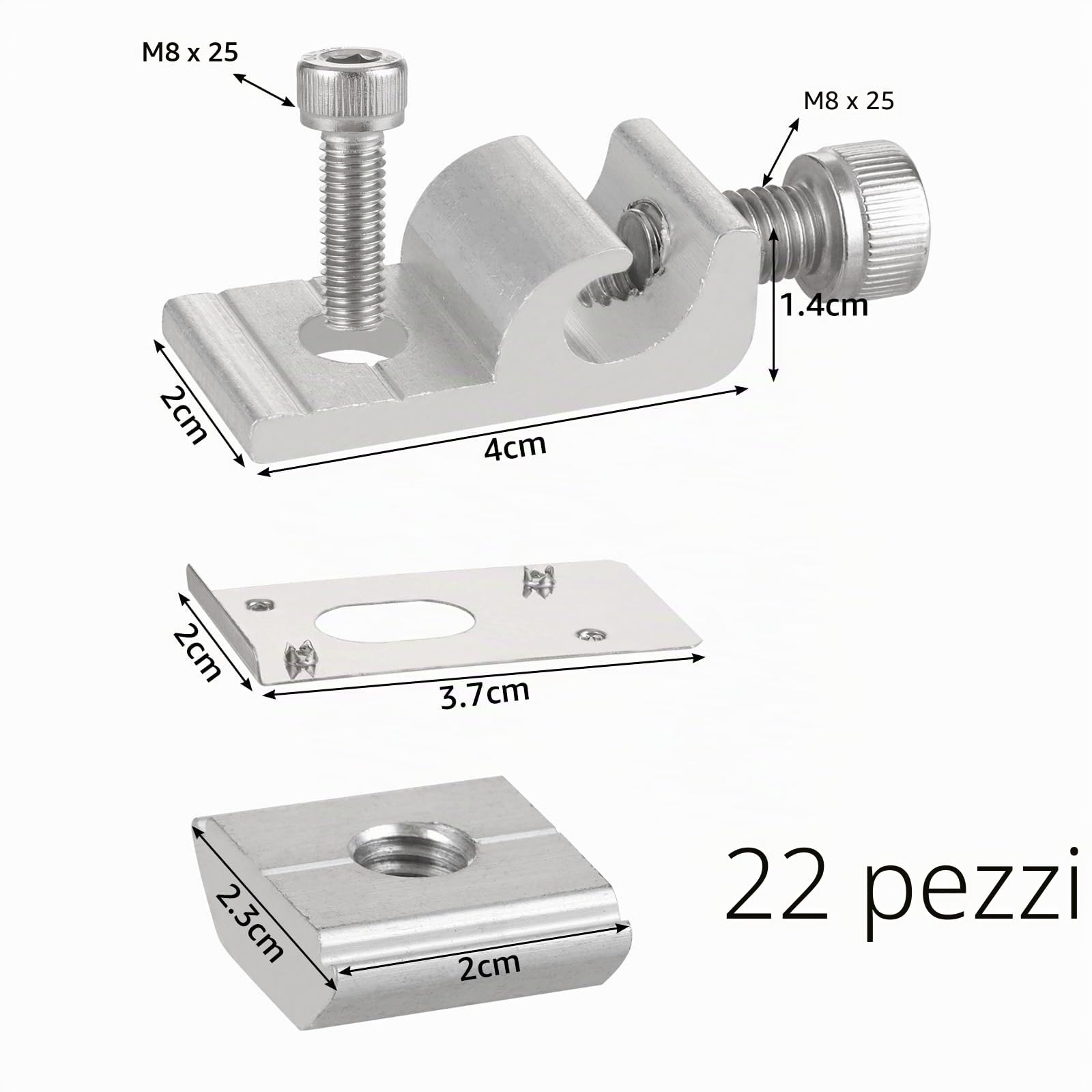 YOUNTHYE 22 Pezzi Morsetto Di Messa A Terra, Capocorda Di Messa A Terra Standard Per Pannelli Solari, Supporto Per Moduli Fotovoltaici, Alluminio Nichelato, Argento