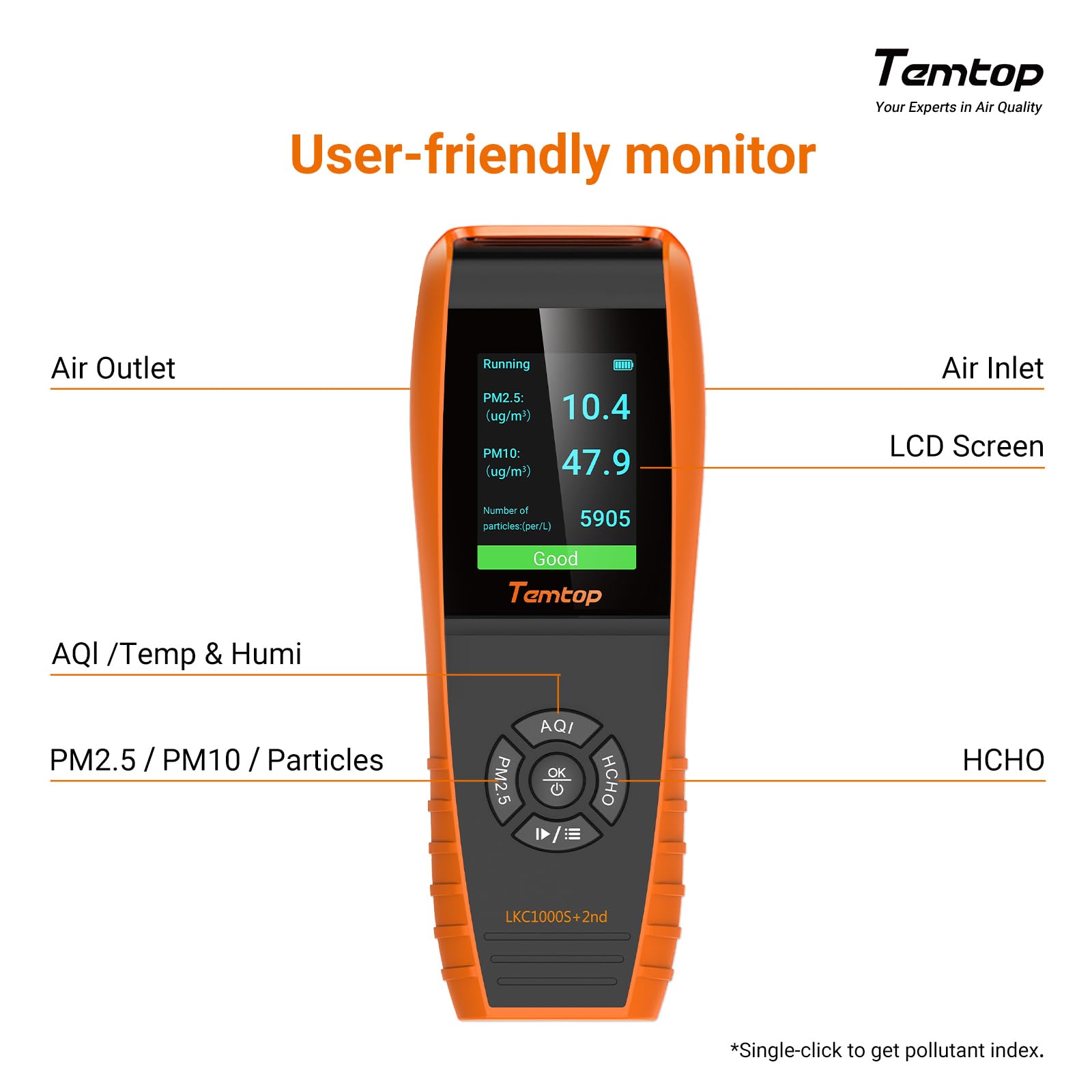 Temtop Air Quality Monitor PM2.5 PM10 Particle Counter, Formaldehyde, Temperature, Humidity, TVOC AQI Tester for Indoor/Outdoor Air Pollution Detection w/Data Export — Amazon image 7