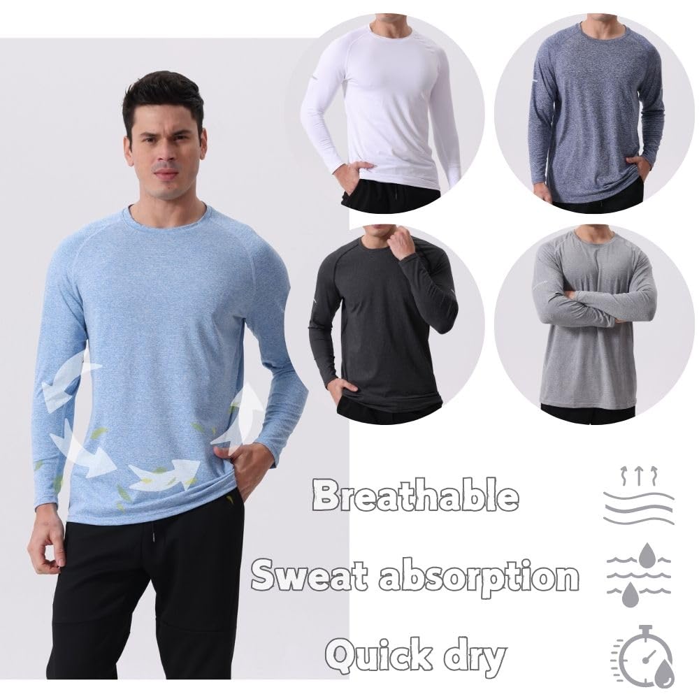 Camisas deportivas transpirables de manga larga, con cuello redondo, para hombre, 5 unidades