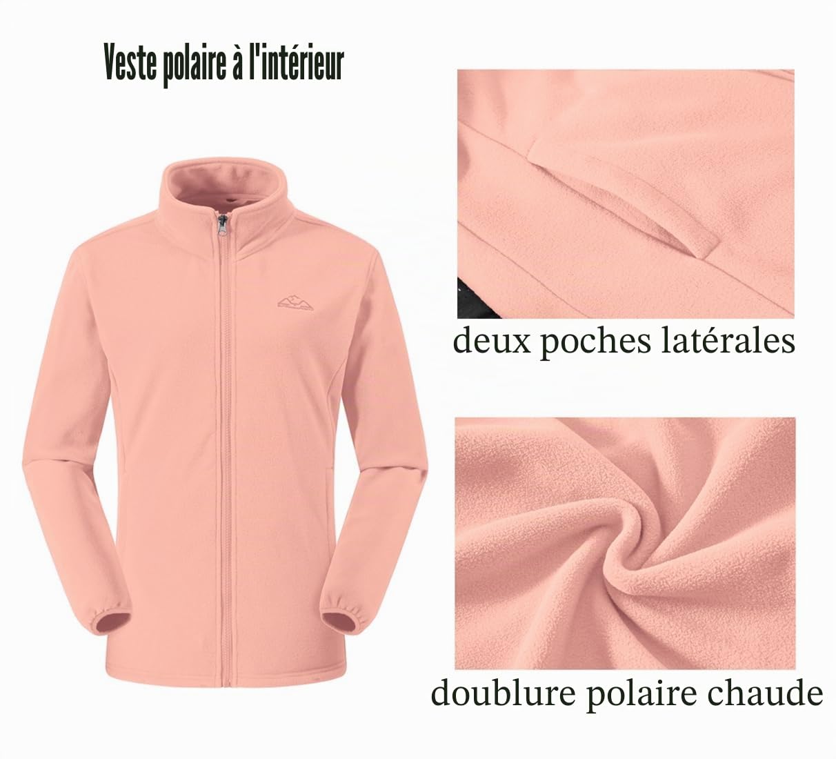 YSENTO Veste de ski 3 en 1 pour femme imperméable coupe-vent avec capuche amovible Rose L