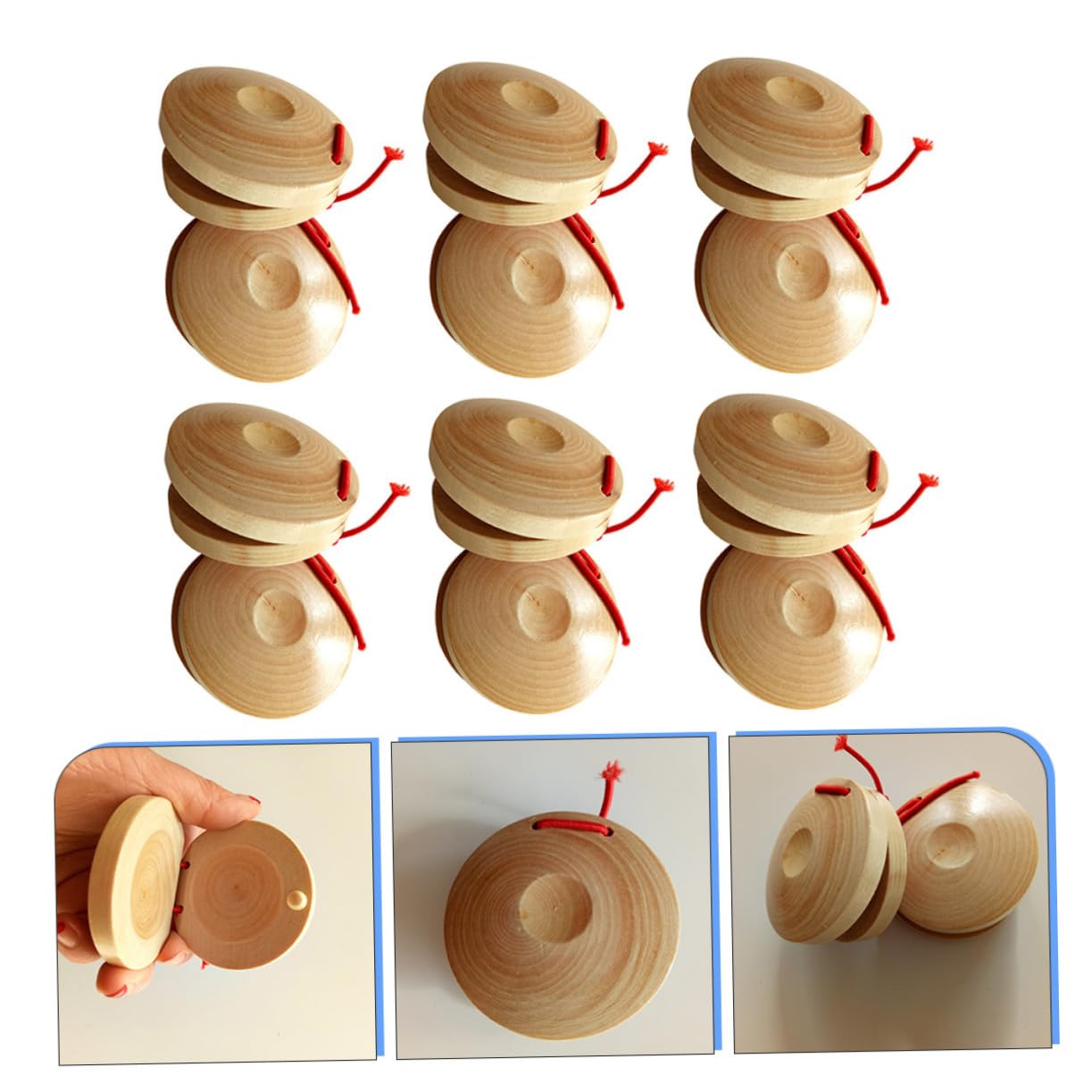12 Piezas Castañuelas de Madera para Percusión Instrumento Musical Educativo Ligero y Duradero para Principiantes Mejora Coordinación Mano-Cerebro y Sentido del Ritmo