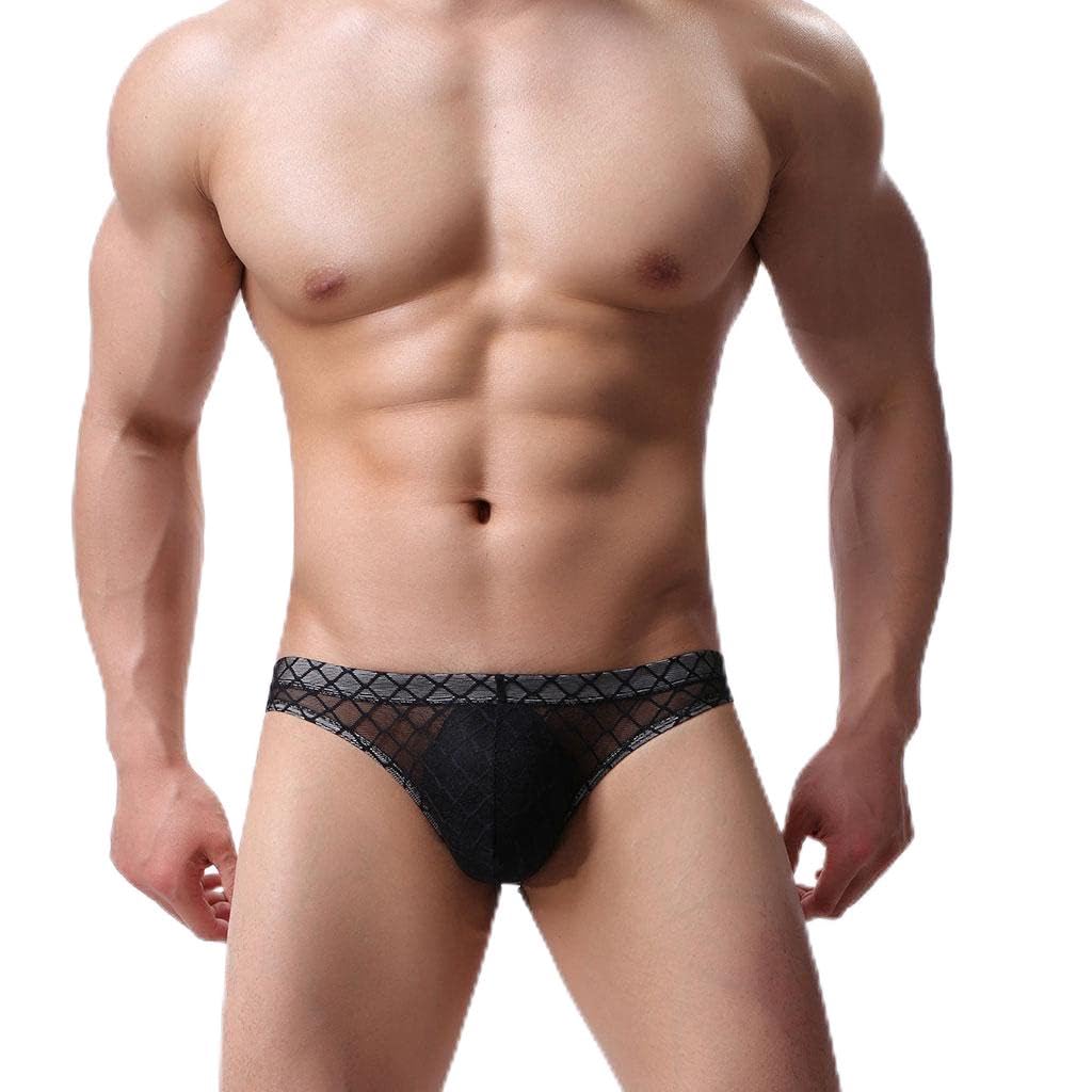 Men's Low-Rise Thong Briefs, Nylon Mesh Underwear, Black, Large, Breathable Underpants, Bikini Style-image-13