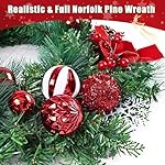 Christmas Wreaths for Front Door - 18'' Christmas Wreath with Lights Bow Berries Cones Pine Needles, Christmas Door Wreath for Home Door Wall Party Christmas Decorations - Image 4