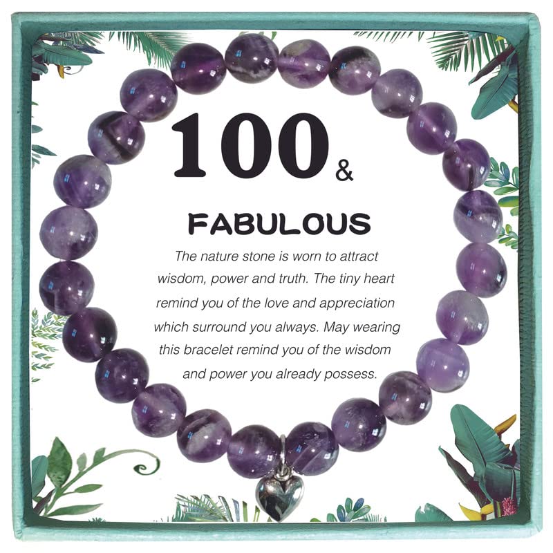 NKIPORU 100th Birthday Bracelet 100th Birthday Gifts for Women, 100 Year Old Birthday Gifts, 100th Birthday Gift Women, Wife, Friend, Sister, Coworker Unique 100th Birthday Gifts Purple