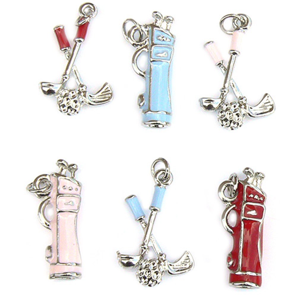 Occasions Emporium Golf Golfing Charms - Set of 6 - Enamel and Silver Plated