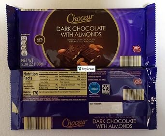 Choceur Dark Chocolate with Almonds Smooth Dark Chocolate with Roasted Almonds 49% Cocoa 5.29oz 150g