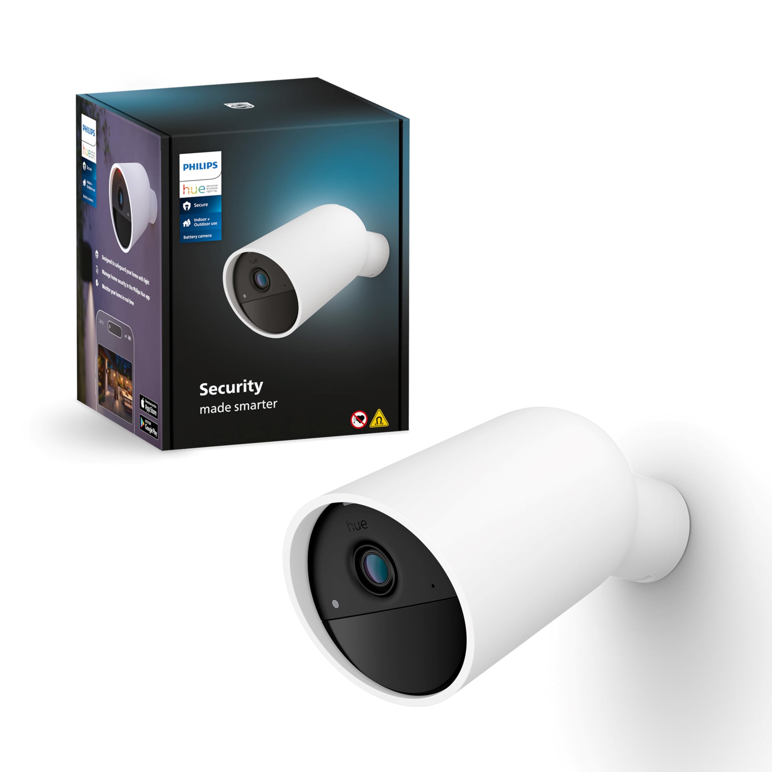 Philips Hue Secure, Caméra HD 1080P sans Fil, Utilisation intérieure ou extérieure, contrôle avec Une Seule Application, Blanc