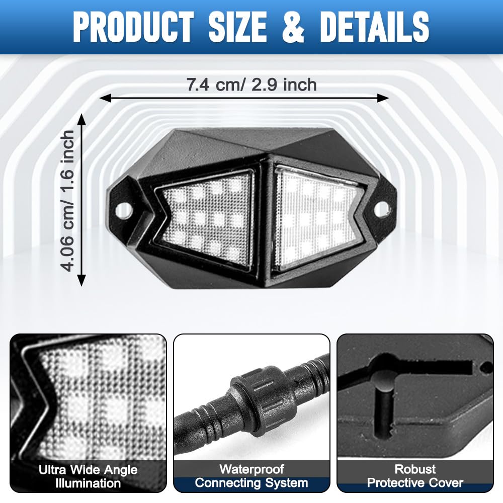 Riloer 4 Pods RGB Rock Ambient LED Lights, 1 Set 12V Smart Car Lights with App Control Compatible with UTV, ATV, SUV, Car, Golf Cart, Truck