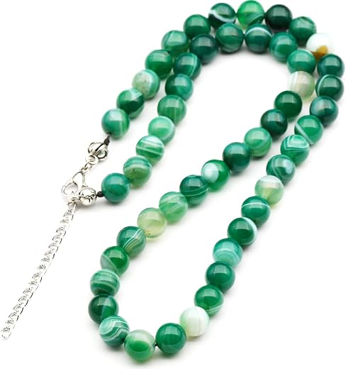 Natural Gemstone Beaded Choker Necklace | 8mm Handmade Adjustable Jewelry for Men & Women | Chakra Balancing Crystal Necklace | Spiritual Gift | Macrame Cord with Extender