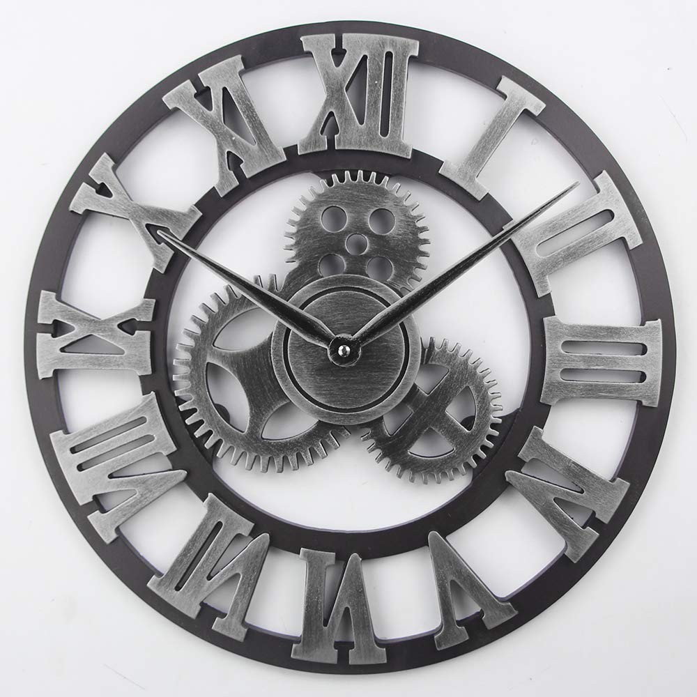Buy Timelike Large 3D Retro Wall Clock, Silent NonTicking Wooden Gear