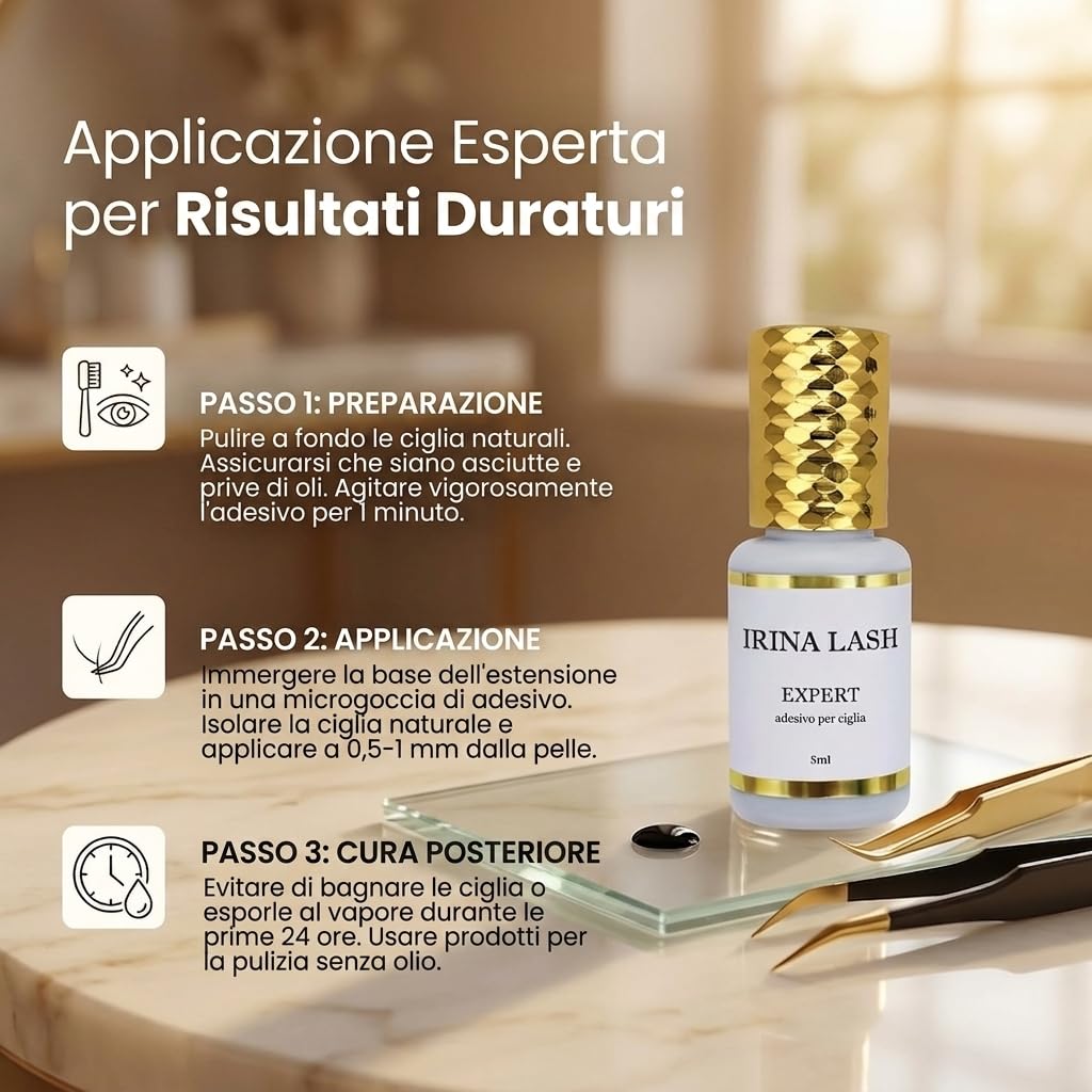 Colla per ciglia Extension, Volume Expert, Registrazione sanitaria, Asciugatura rapida in 0,5 secondo, incollatura in 7 sec, 5 ml nero per extension - Irina Lash